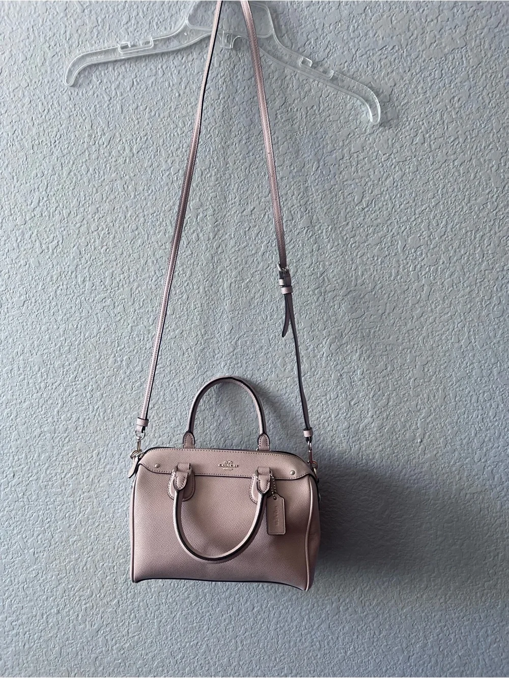 Coach F57521 Mini Bennett Satchel Crossgrain Leather Crossbody Handbag Pink MINT